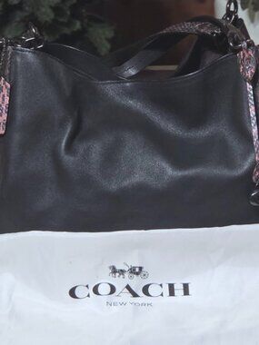 Coach Dalton 31 Colorblock Hobo Bag - Black Leather, Suede & Genuine Snakeskin